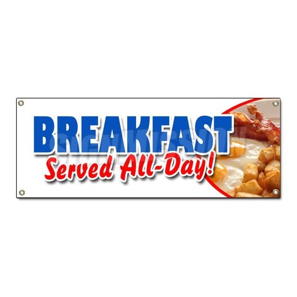 BREAKFAST SERVED ALL DAY BANNER SIGN bacon eggs pancakes waffles grits